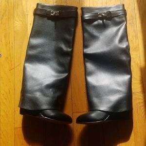 🎈Sold* Faux Pebbled Leather Fold Over Wedge Boots